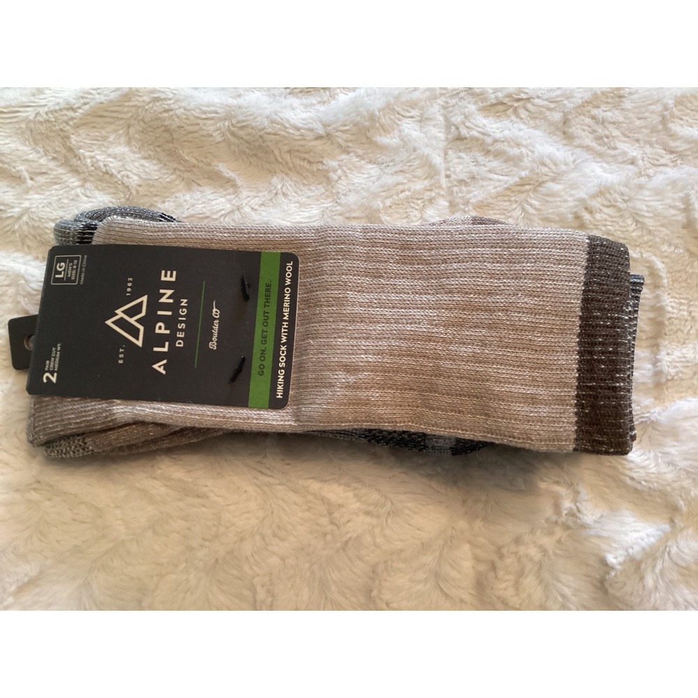 Alpine Design Mens 4 Pack Performance Hiking Socks Crew Cut Lrg 9-12 Multi Color